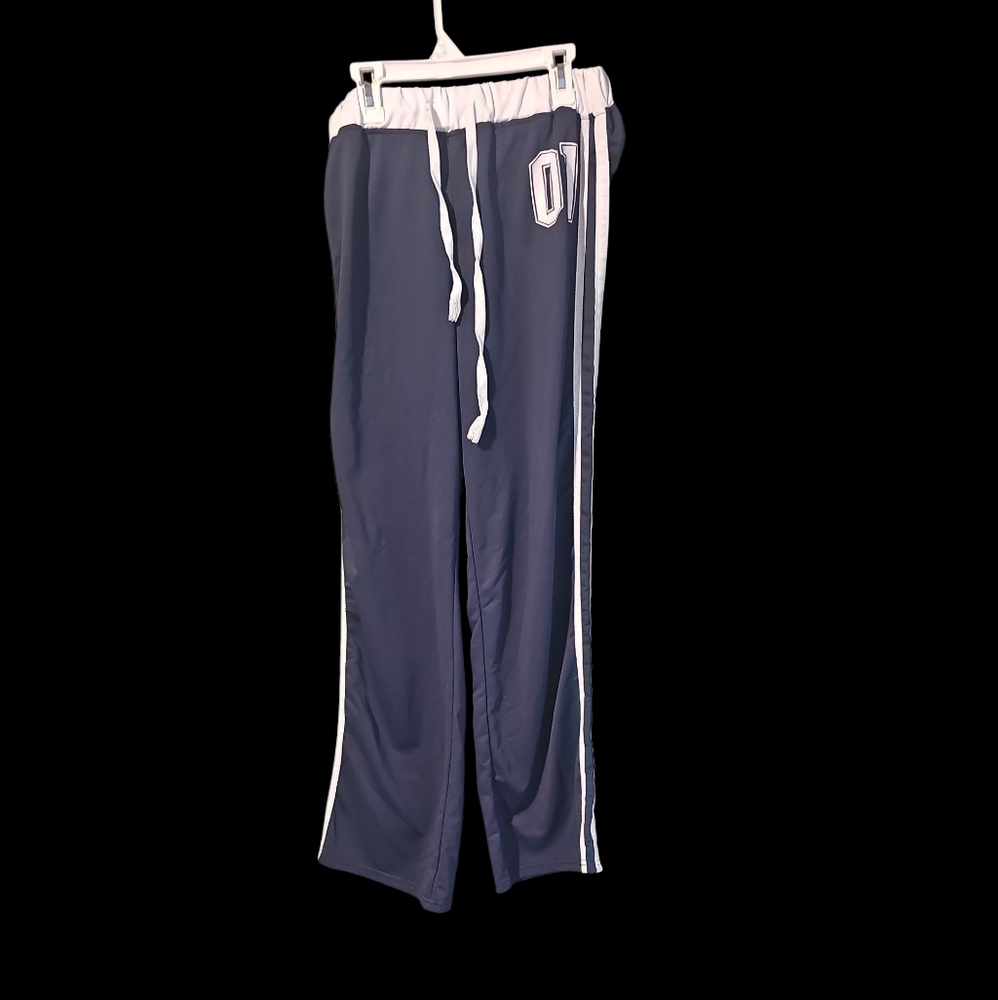 Navy Blue Track Pants with‎ White Stripes